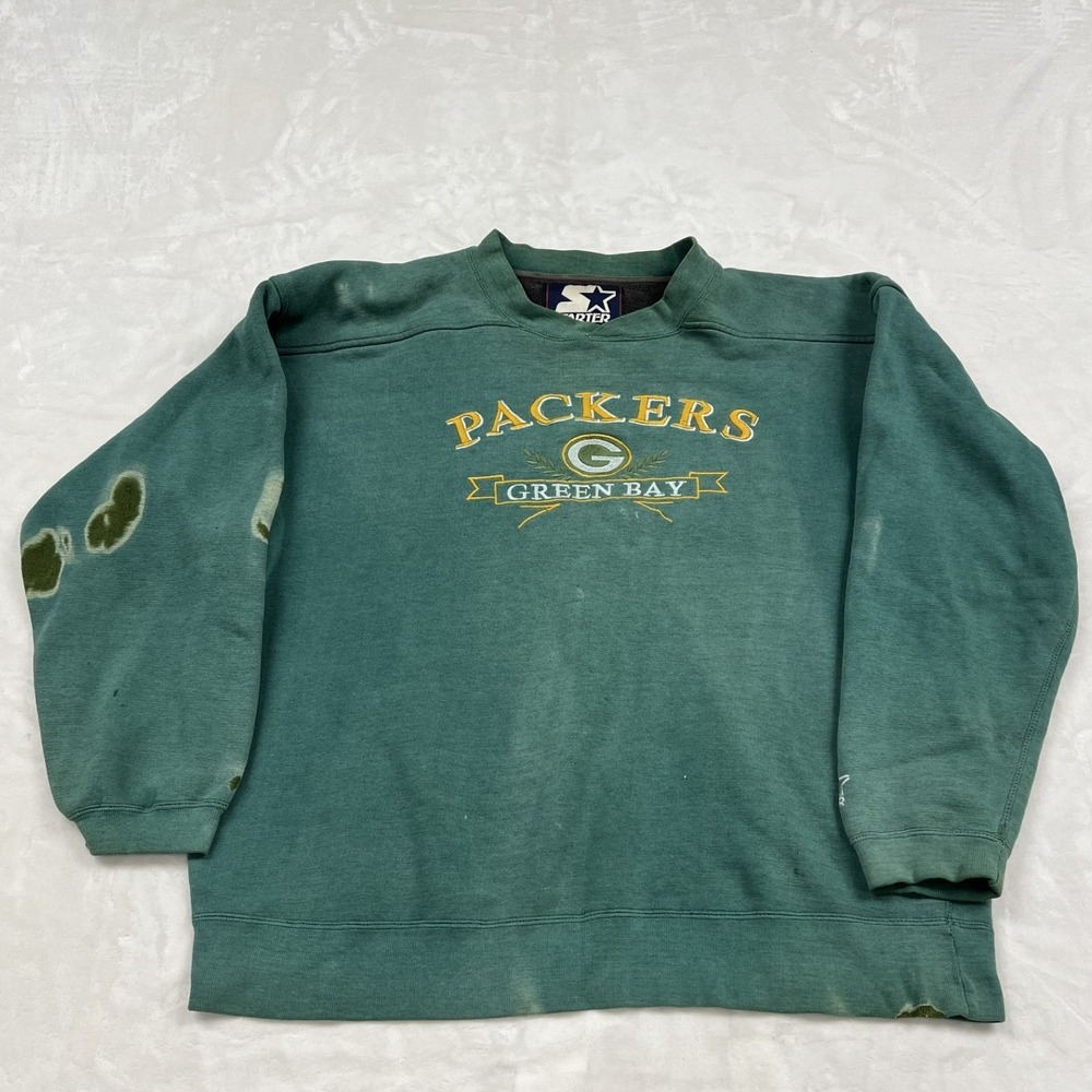 Starter Green Bay Packers Sweatshirt Adult Large Green Distressed Vintage 90s